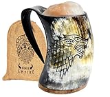 NORSE EMPIRE Viking Drinking Fenrir Engraving Horn Mug,16-20oz | The Ultimate Unique Handmade Ox horn Mug for Cold Drinks - 100% food safe. Vikings Horn cups (Roaring Fenrir - Polished)