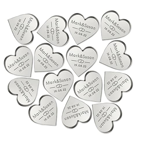 Personalized Wedding Favours 50PCS Wedding Mr and Mrs Favours Gifts Wedding Heart Favours Wedding Decoration Mini Tokens Gifts Wedding Anniversary Favours for Guests(Silver)