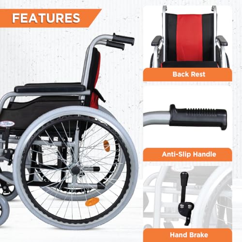 Image of Vissco Superio Aluminium Wheelchair Foldable, Lightweight with Heavy Duty Wheels and Plastic Rim, for Elderly and Patients, Portable and Travel-Friendly, Durable Frame