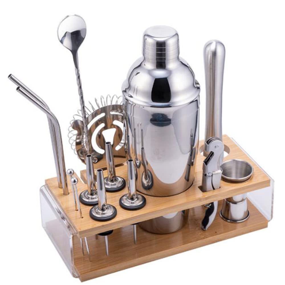 Bamboo Rack Bartending Set CocktailShaker Bar Tool Set da 16 Pezzi