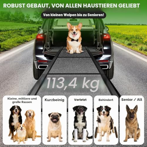 Healifty Hunderampe Auto Klappbar, 170x44CM Hunderampe, Zusammenklappbare Hundetreppe, Montage in 5s, Leichtem Aluminiumrahmen & Rutschfester Oberfläche, Rampe Hund für 110kg Große Hunde SUV & LKW