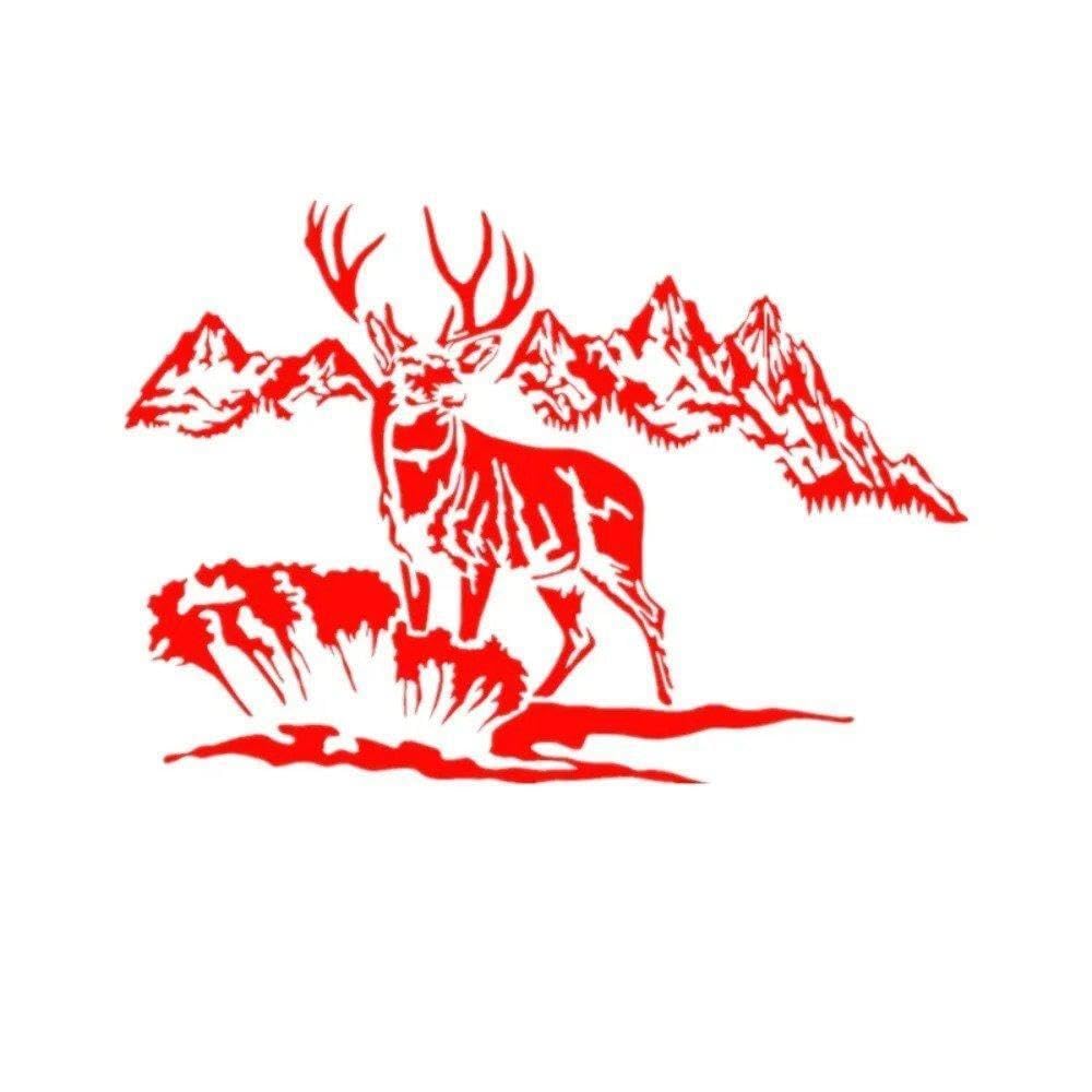 1pc Mountain Deer Hunting Vinyl Sticker Waterproof Decal for Car Body Bumper Rear Window Decor(Red)