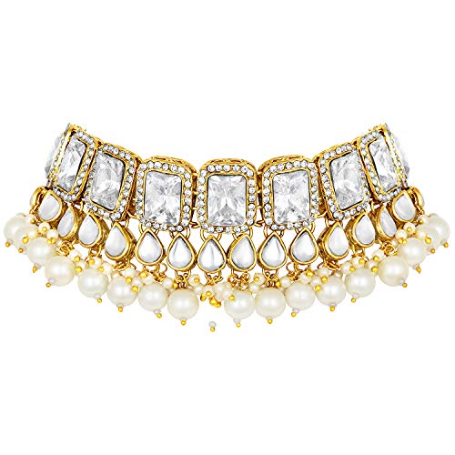 Image of Peora Crystal Faux Pearl Kundan Necklace & Jewellery Set Gift for Women