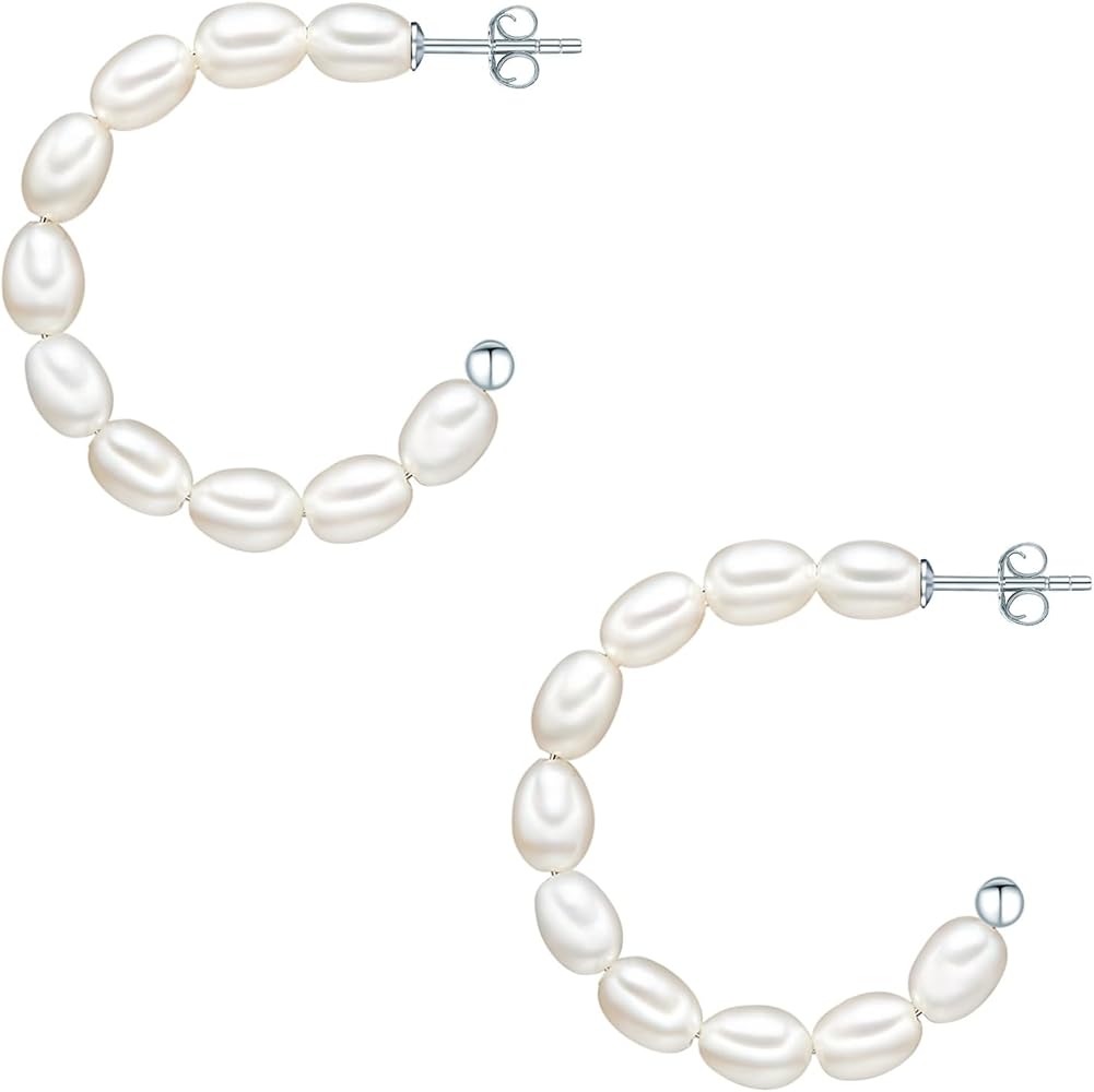Silber Creolen Mit Süßwasserperlen - Sterling Silber 925, Hypoallergen, Mit Zirkonia