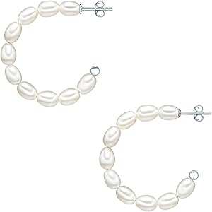 Valero Pearls Orechinni a lobo da Donna in Argento Sterling 925 con rodio con Perle coltivate d'acqua dolce bianco 00186110