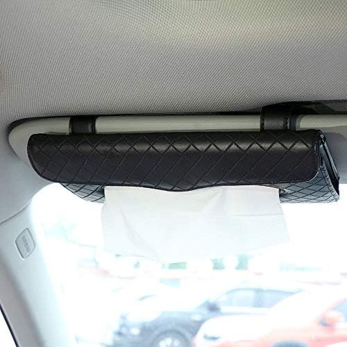 Beaverve Car Tissue Holder, Luxury Tissue Box Holder for Car, Sun Visor Napkin Holder, Hanging Car Tissues Holder for Car & Truck Decoration, PU Leather Backseat Car Tissue Box with 1 Tissue Refill