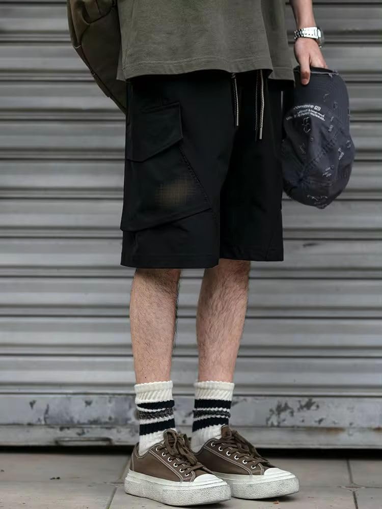 Korean Streetwear Summer Thin Cargo Shorts for Men Clothing Harajuku Baggy Casual Pants Hip Hop Shorts Male