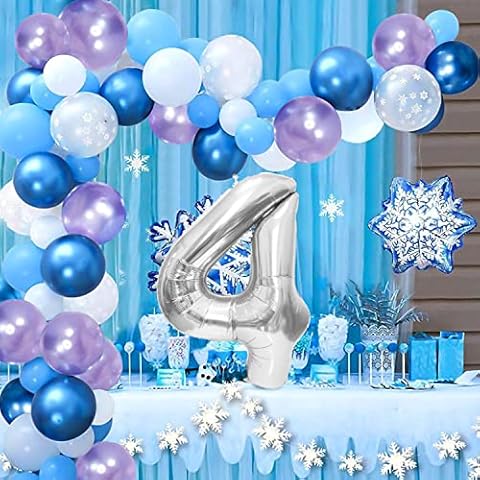 colourbow Frozen Birthday Decorations Winter Wonderland Party Decorations Frozen Balloon Arch Snowflake Happy Birthday Balloons Blue Foil Fringe Frozen Backdrop Happy Birthday Banner Number 4 Balloon Cover