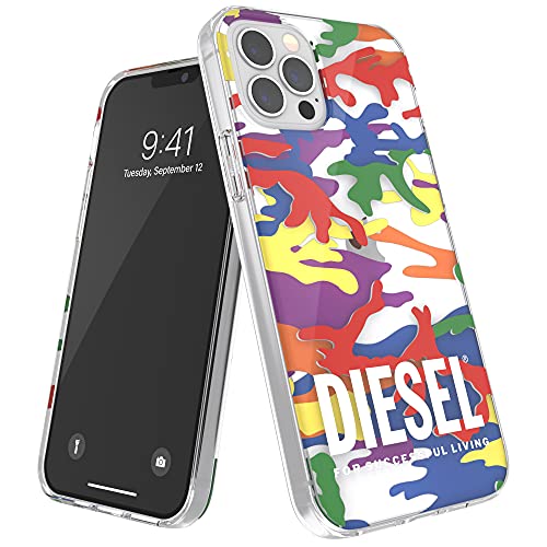 Diesel Conçu pour iPhone 12, iPhone 12 Pro, Coque Holographique Transparente avec Motif Camouflage Pride, Antichoc, Testé Contre Les Chutes, Coque...