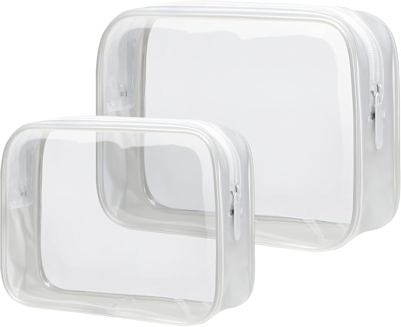 PACKISM Kit com 2 necessaires transparentes para viagem, PVC, zíper, Branco fosco