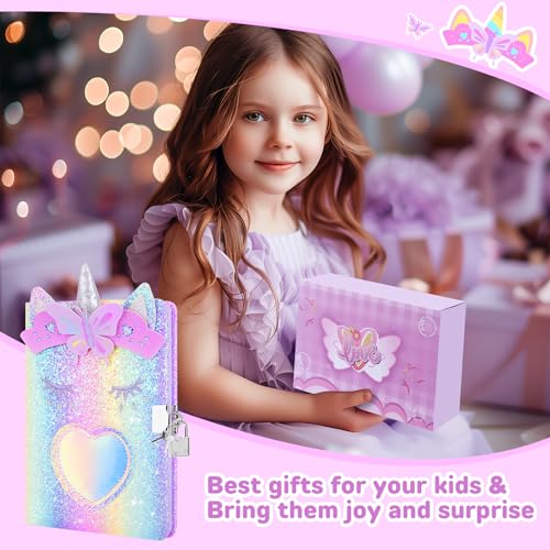 homicozy Unicorn Diary with Lock,Gift for 6 7 8 Year Old Girl,Glitter Seceret Journal for Kids with 160 Pages,Shiny Notebook for Writing and Drawing,Cute Stationery Back to School Gift by homicozy - Used condition - Image 6
