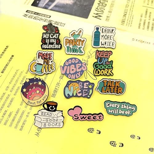 Cute Enamel Pin Set Lapel Pins Brooches Cartoon Brooch Badge Pins for Clothes Bags Backpack Party Decoration Gift (Slogans-12Pcs)3
