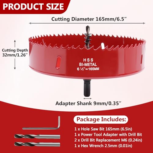Image of 6.5 Inches /165mm Bi-Metal Hole Saw with Pilot Bit & Arbor