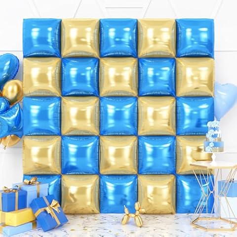 Blue Gold Silver Double Sided Square Foil Balloons Wall Cover
