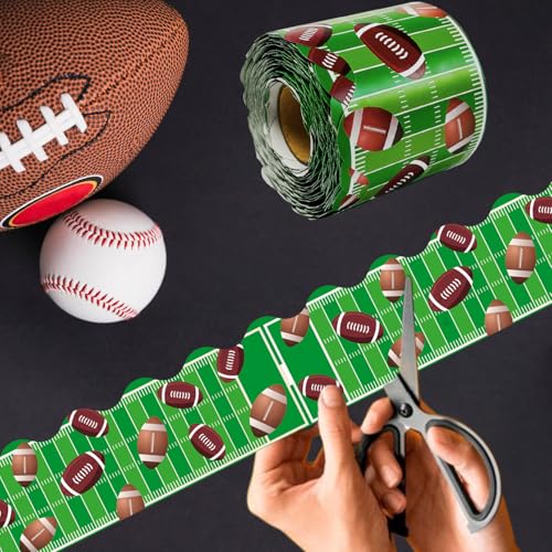 68.9 Feet Rugby Bulletin Board Borders, Football Patterned Die-Cut Trim,Rolled Border Trim, for Party Office School Classroom Chalkboard Sports Decor