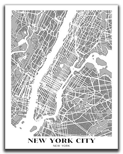 New York City Map Wall Art - 11X14" Unframed Print - Modern, Minimal, Black And White Nyc Wall Decor - Nyc Souvenirs, Poster #TOP5