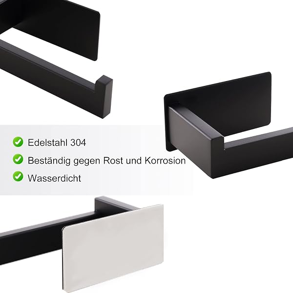 Aikzik Toilettenpapierhalter, Klopapierhalter ohne Bohren, Toilettenpapierhalter Schwarz, Edelstahl Klorollenhalter, Wc Papier Halterung Rollenhalter mit Kleber für Badzimmer - 2