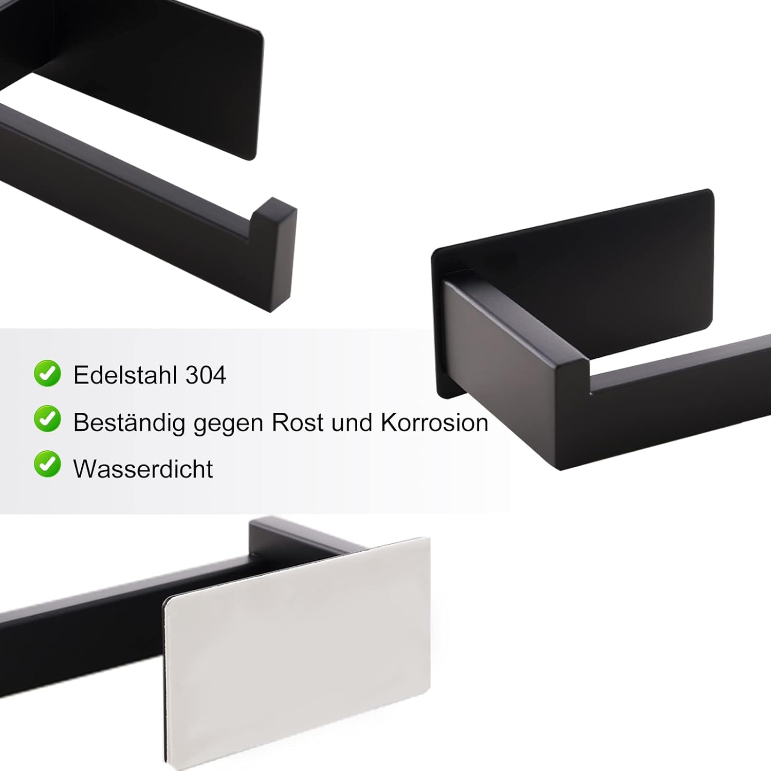 Toilet Paper Holder, No Drilling, Self-Adhesive Toilet Roll Holder, Stainless Steel, for Kitchen and Bathroom, Black