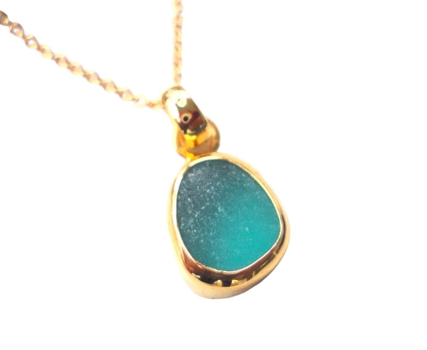 Sea StampedSea Stamped Gold Petite Sea Glass Pendant Necklace-Minimalist Gold Plated Pendant Beach Glass Jewelry-Ocean Necklace for Mermaids-Gift for Women (Teal Green)
