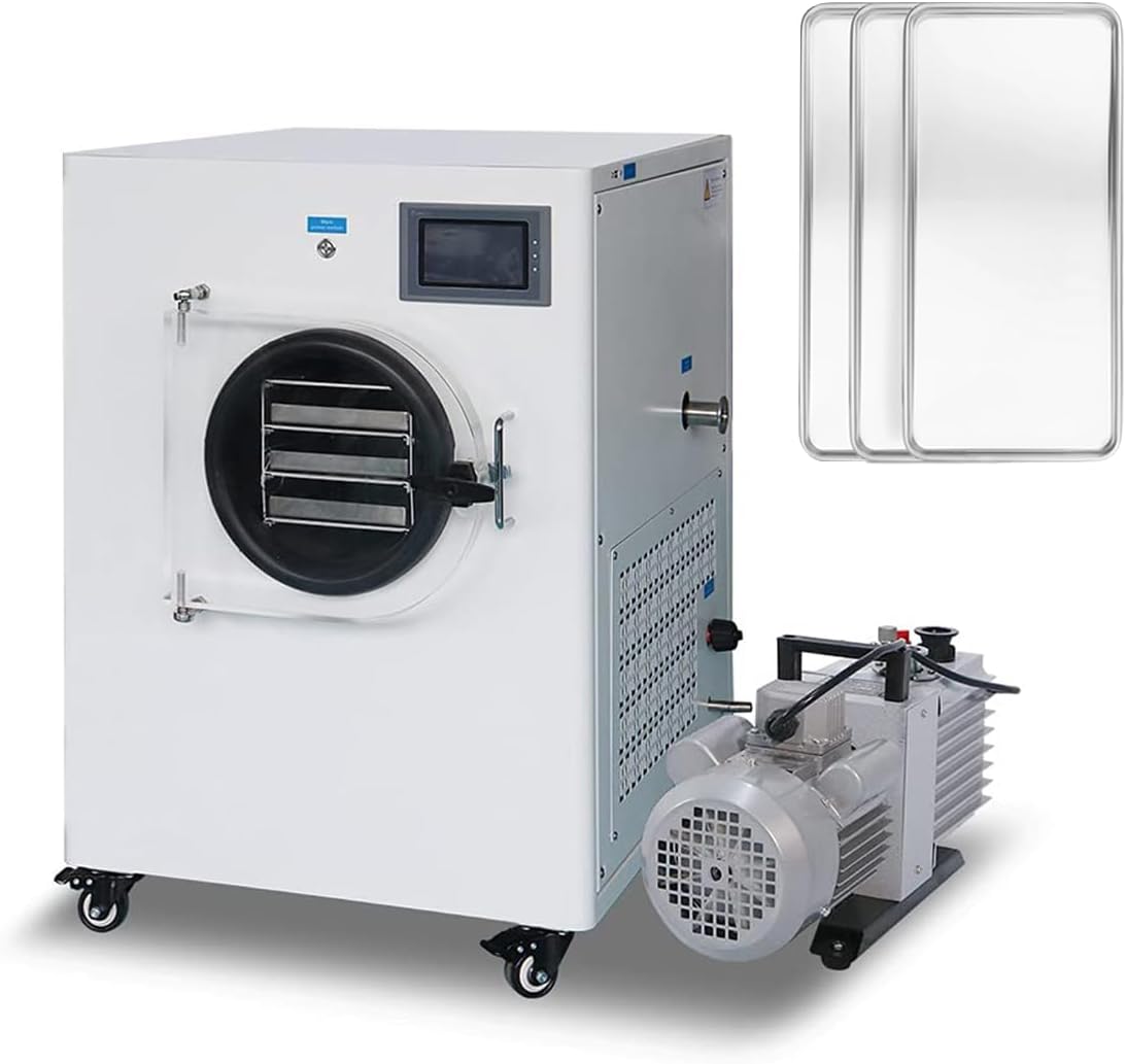 HNZXIB Freeze Dryer, Home Freeze Dryer for Fruits & Vegetables, 3 Trays & 6lbs/Batch, Food Grade Freeze Drying Machine with Rotary Vane Vacuum Pump Home Use