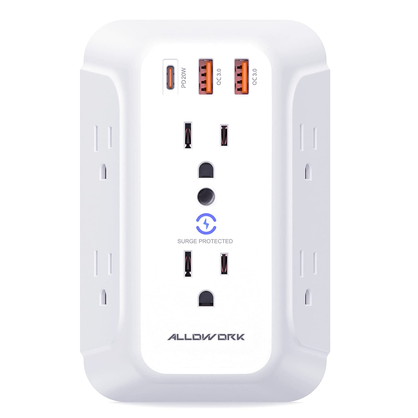 Outlet Extender Surge Protector,Multi Plug Outlet Splitter with USB Ports (Support PD20W USB C-QC3.0)6 Outlets 1800J Wall Charger ,Plug Adapter,Wall Mount Power Strip for Home Office UL/ETL Listed