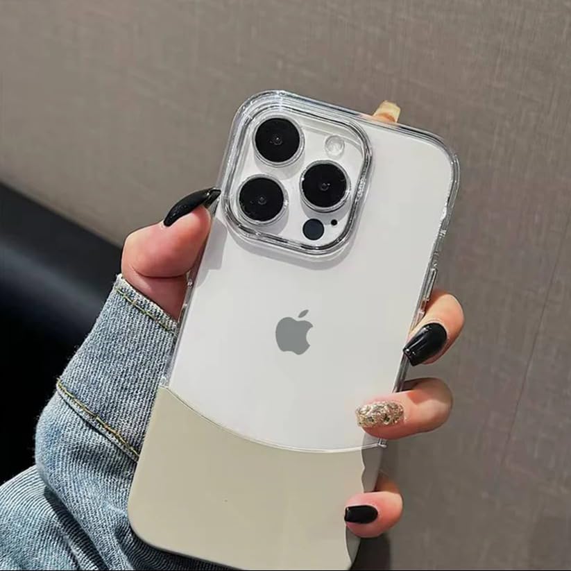 Image of MILLION CASES Back Cover Case for iPhone 15 Pro Shockproof Protective Crystal Splicing Contrast Transparent Case for Men & Boys(Natural Titanium)