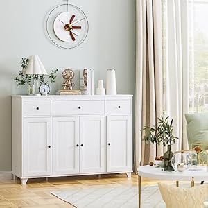 HIFIT Buffet Cabinet White Sideboard Storage Cabinet with 3 Drawers & 4 Doors Adjustable Shelves, 47” Modern Coffee Bar Cabinet, Wood Accent Cabinet for Kitchen Cupboard Dining Living Room HIFIT Buffet Cabinet White Sideboard Storage Cabinet with 3 Drawers 4 Doors Adjustable Shelves 47 Modern Coffee Bar Cabinet Wood Accent Cabinet for Kitchen Cupboard Dining Living Room