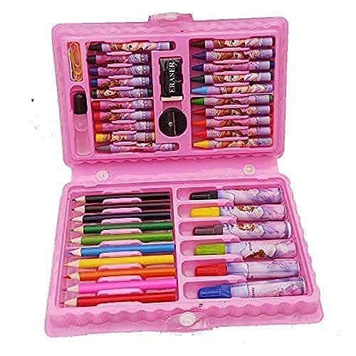 Image of Color Set 46 Pieces Art Craft Color Kit (Crayons, Water Color, Sketch Pens) for Kids (Multicolor) (Pink)