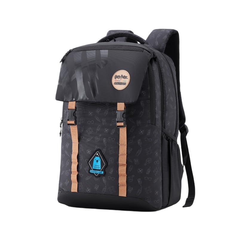 Harry Potter x American Tourister Hogwarts Backpack | 3 Compartments | AT Interchangeable Badges & Playful Stickers | Rain Cover | 35L Bag for Women & Men | Jet Black | 1 Year Global Warranty