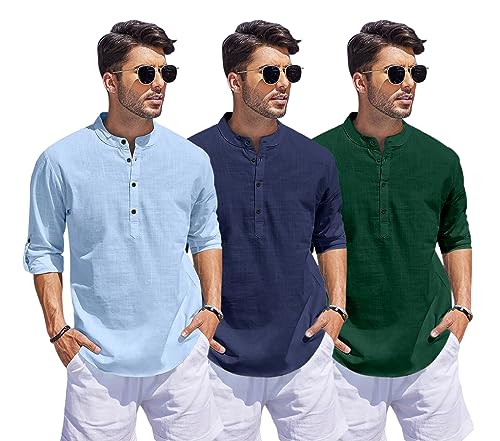 Image of Combo of Men Solid Cotton Blend Straight Kurta Shirt Pack of 3