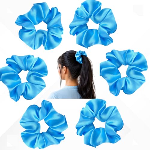 Image of Satin Scrunchies for Women|Set of 6 Scrunchie silk (Sora Blue)