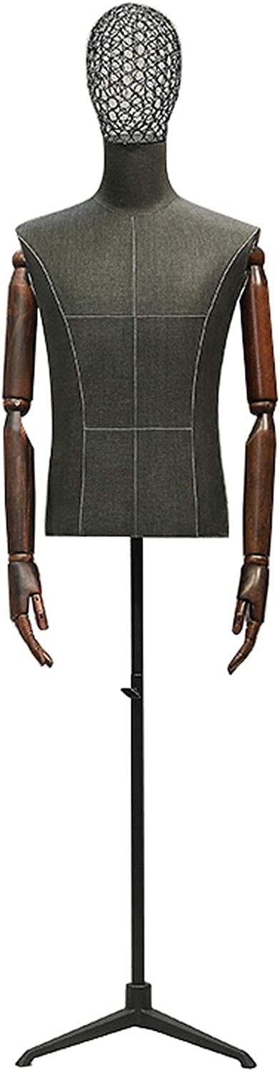 Torso de maniquí Femenino para Vestido, maniquí Masculino, Busto de exhibición para sastres Masculinos, Cabeza de Alambre galvanizado, Brazo de Madera Maciza, aplicable a la exhibi