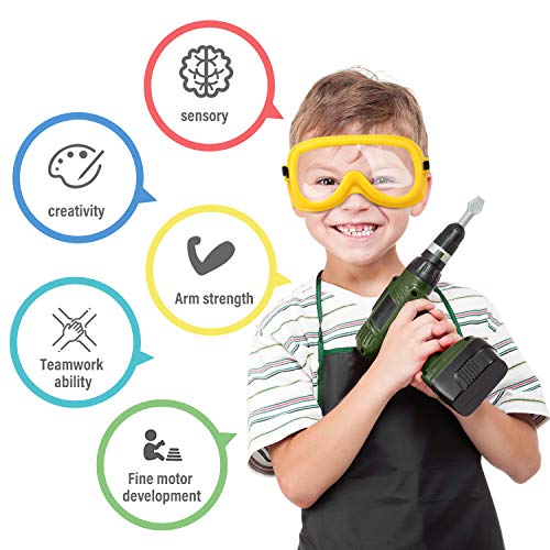 STEAM Life Kids Tool Set with Power Toy Drill - Toy Tool Set Contains Tool Box and Toy Hammer, Goggles, Power Drill and Play Tools Accessaries.