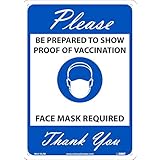 NMC M641BLRB ワクチン接種の証明、マスクが必要、標識、硬質プラスチック、14 X 10、ブルー
