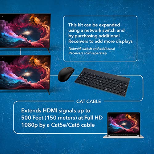 Image of OREI KVM Over IP HDMI Extender Over LAN, Single CAT5e /CAT6A /CAT7 Cable Output1080p PC Control - Up to 492 Ft - Remote Keyboard Mouse USB Control - Over Home Network