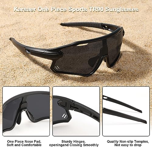 Karsaer Sports Cycling Sunglasses B5116, Black Black Frame & Grey Lens - Image 4