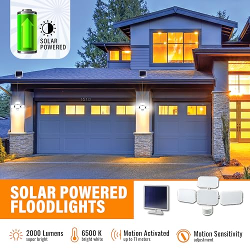 Bionic Floodlight Pro Solar Lights, 2000 Lumens Outdoor Motion Sensor