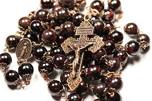 Large 10mm Garnet and Copper 5 Decade Gemstone Bead Rosary