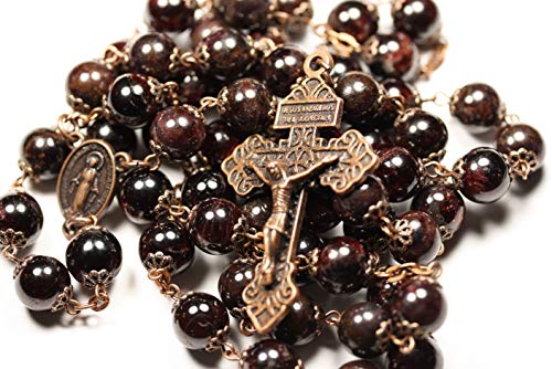 Large 10Mm Garnet And Copper 5 Decade Gemstone Bead Rosary #TOP3