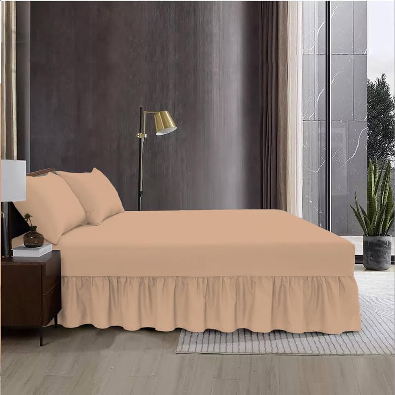 Fit Even Bedding Valence Sheet Collection - Soft Brushed Polycotton, Easy Wrap Elastic, Extra Deep Frilled with a Drop of 40cm (Double, Beige)