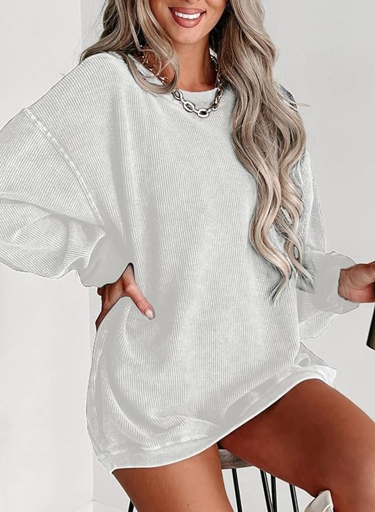 Chvity Womens Crewneck Oversized Corduroy Corded Sweatshirt Casual Long Sleeve Trendy Pullover Comfy Tops - Image 3