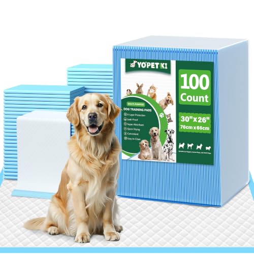 Image of YOPETKI Large Puppy Pads 30 inchx26 inch 100 Count, Disposable Dog Pee Pads Leak-Proof, Large Pee Pads for Dogs 100 Bulk Pack, Large Absorbent & Quick-Dry Pet Potty Training Pads for Dogs, Puppies, Doggy