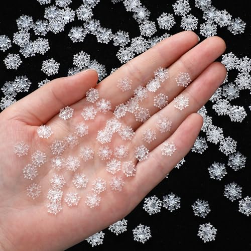 Knitgrip 150 Pcs Mini Snowflake for Craft 0.35 Inch Small Resin Xmas Embellishment Tiny Snowflake Ornaments Little Craft Pieces for Christmas Winter Party DIY Decor(Clear)