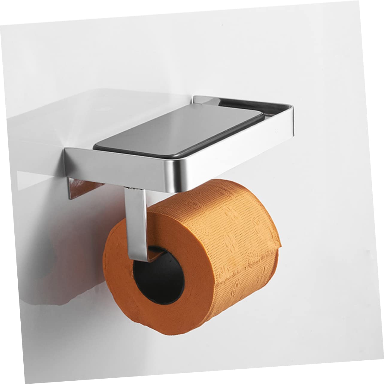 VILLCASE Porta Rotolo Carta Igienica da Muro in Acciaio Inossidabile con Ripiano per Telefono, Supporto Adesivo Facile da Installare, per Bagno e Toilette