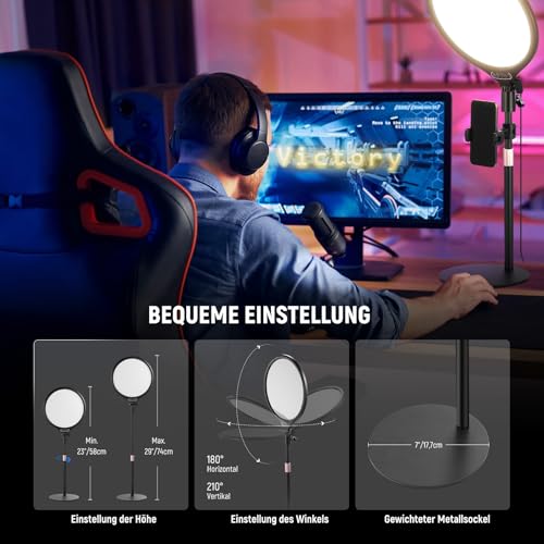 NEEWER Basics 10,5" Tischringlicht mit Ständer Handyhalterung Timer, Vollbild 15W dimmbar LED Selfie Panel Beleuchtung für iPhone Aufnahmen… – Ansicht 5