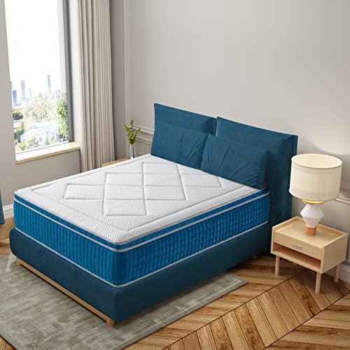 Rucas-King-Size-Mattress-in-a-Box-13-Inch-Pillow-Top-Gel-Memory-Foam-Hybrid-MattressPocket-Spring-Firm-with-5-Zone-for-Back-Pain-ReliefIce-Silk-Fabirc10-Year-Support