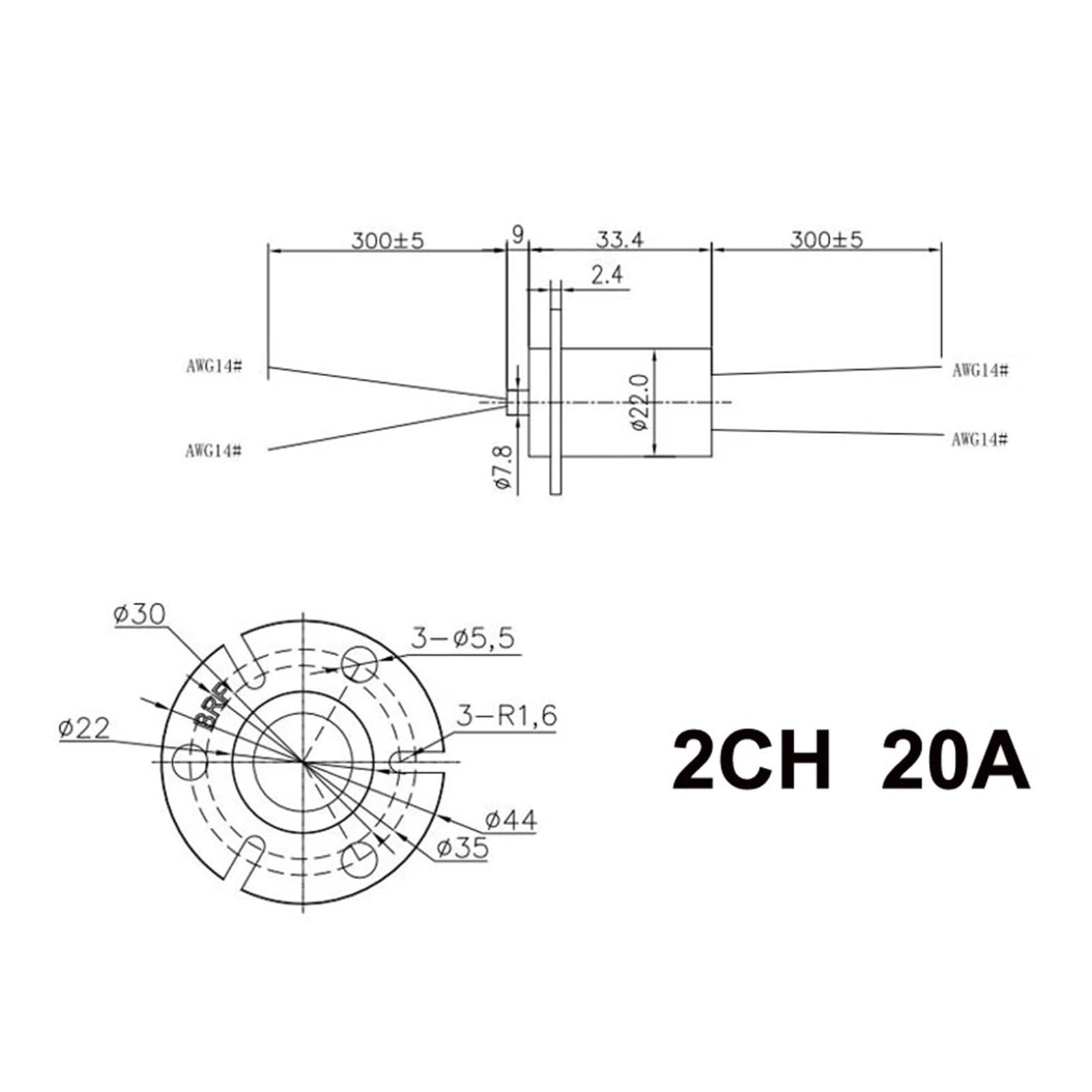 1 stücke 10A 20A 30A hohe strom unendliche dreh stecker 22mm durchmesser 2 kanal leitfähigen schleifring high power collector ring(Dia 22mm 2CH 20A)