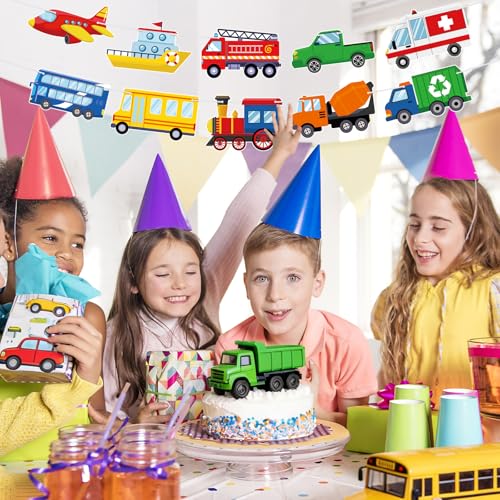Image of Hooqict Happy Birthday Banner Transportation Birthday Decorations Car Train Truck Bus Plane Ship Traffic Party Banner Garland Sign for Kids Boys 1st 2nd 3rd Transportation Vehicle Theme Birthday Party Supplies