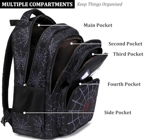 JIANYA Kids Backpack for School Boys, Spider School Bag for Elementary Kids Children, Black - Image 4