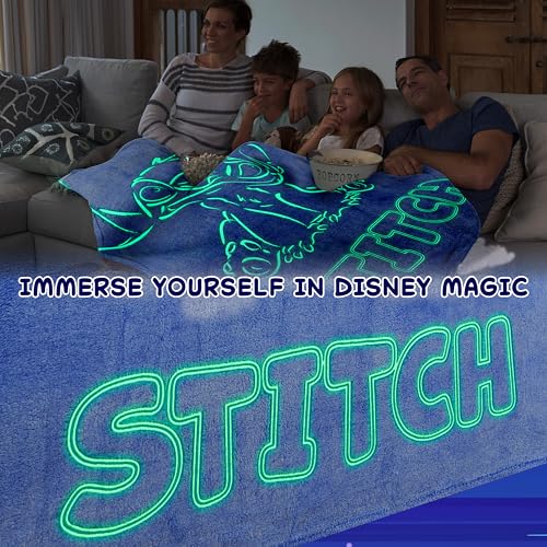 Image of Disney Stitch Glow in the Dark Throw Blanket 51x59 inch, Soft Fleece Throw Blanket for Sofa Bed, Cozy Warm, Gifts for Kids, Teens, Adults (Blue Stitch)
